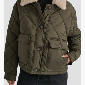 Brand new DKNY Olive Quilted Jacket with Cream Collar